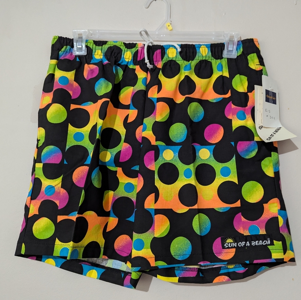 Christopher Rand Sun of a Beach Neon Shorts Polka Dots New With Tags Vintage 90s